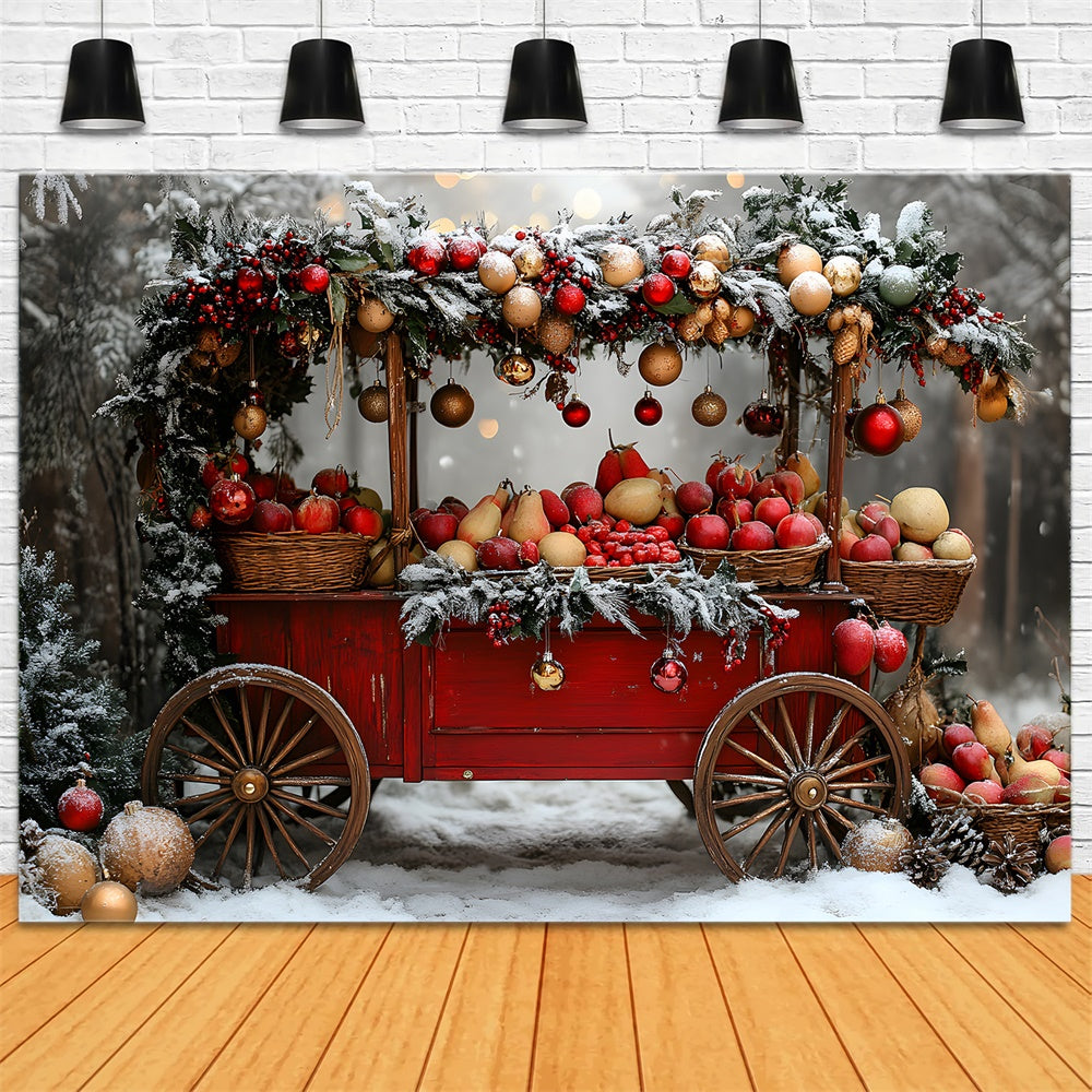 Christmas Snow Trees Fruit Cart Backdrop UK RR8-62