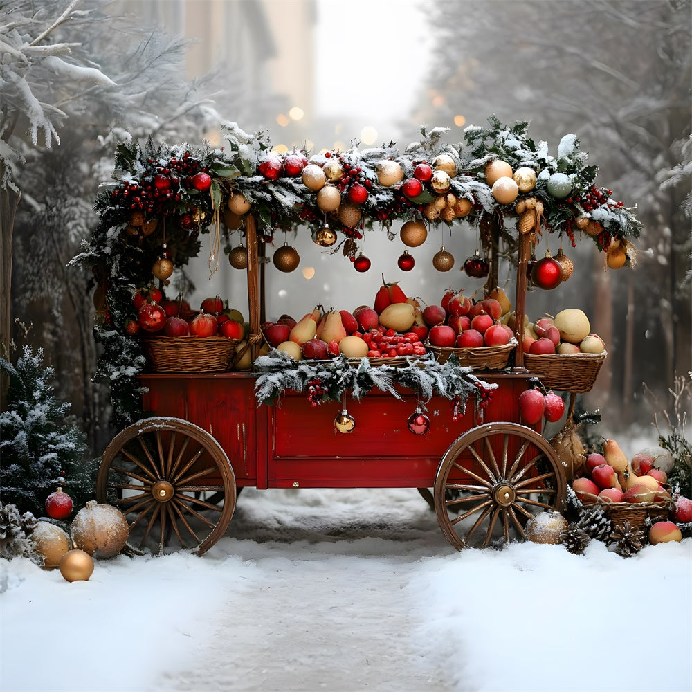 Christmas Snow Trees Fruit Cart Backdrop UK RR8-62