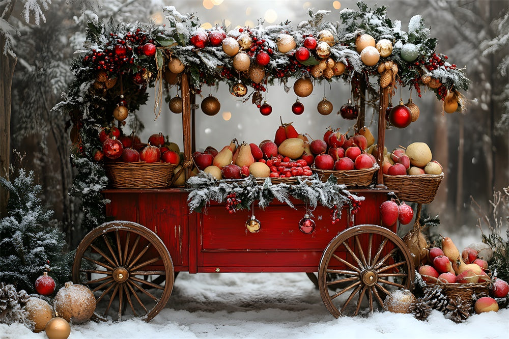 Christmas Snow Trees Fruit Cart Backdrop UK RR8-62