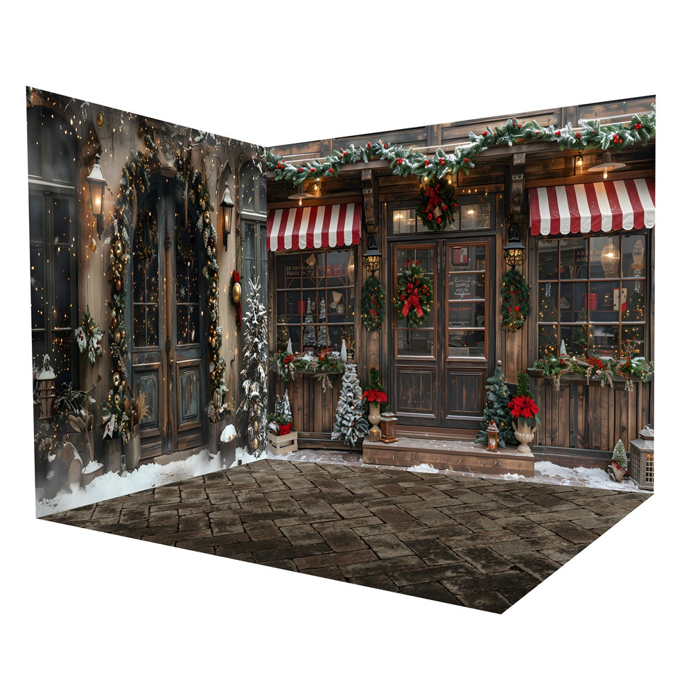 Christmas Shop Front Door Garland Snow Backdrop Room Set UK RR8-620