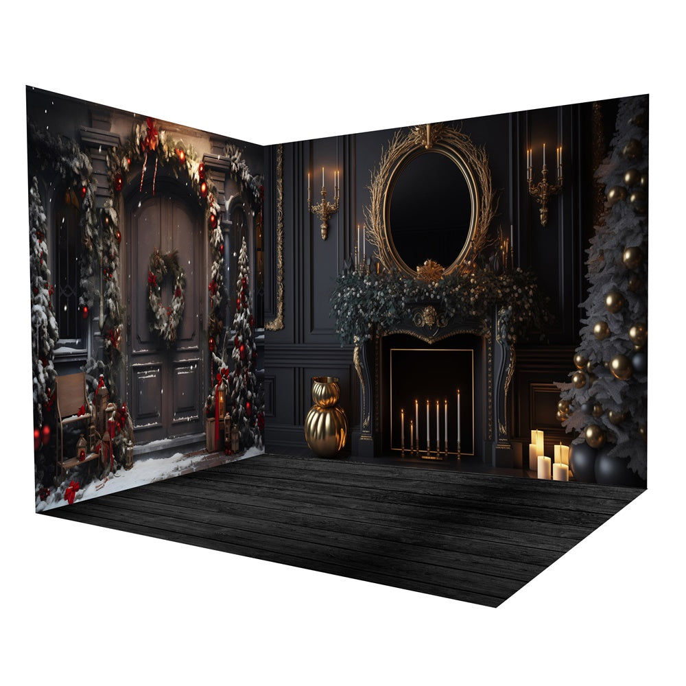 Christmas Retro Wall Door Fireplace Backdrop Room Set UK RR8-621