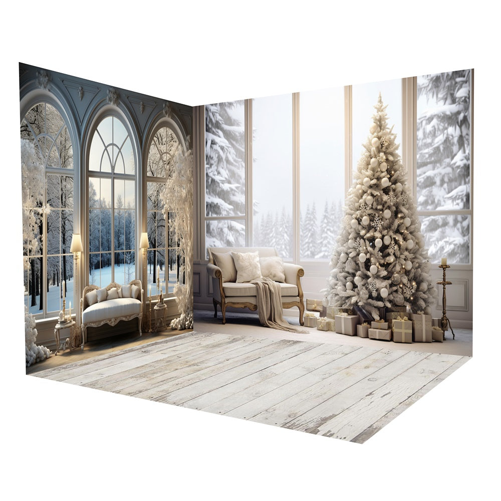 Christmas Tree Window Winter Snow View Backdrop Room Set UK RR8-623