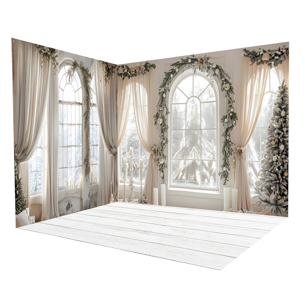 Winter White House Window Snowy Trees Backdrop Room Set UK RR8-624