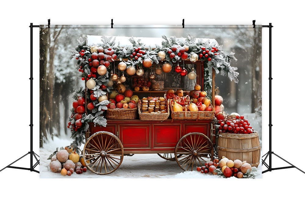 Christmas Snow Covered Fruit Cart Backdrop UK RR8-63