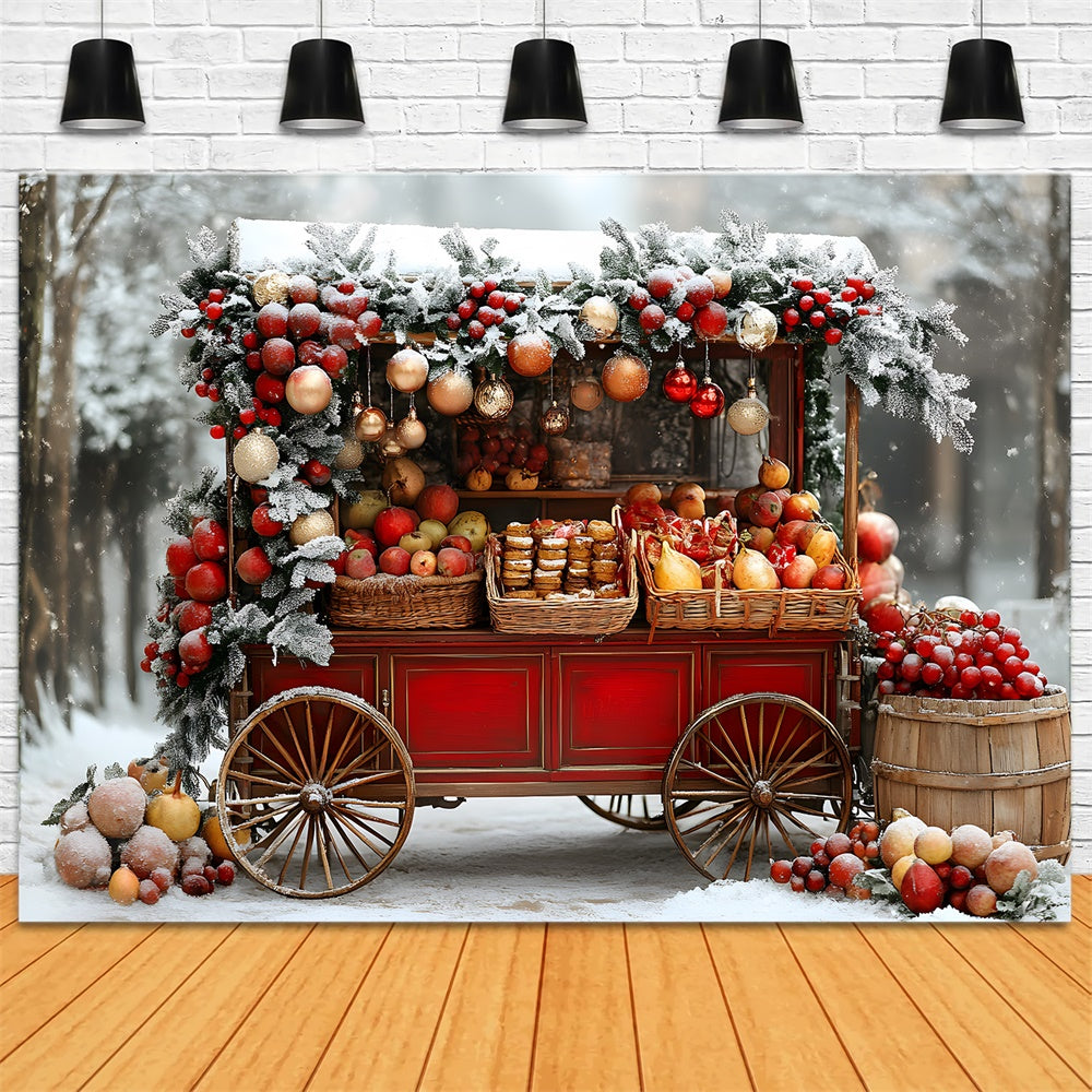 Christmas Snow Covered Fruit Cart Backdrop UK RR8-63