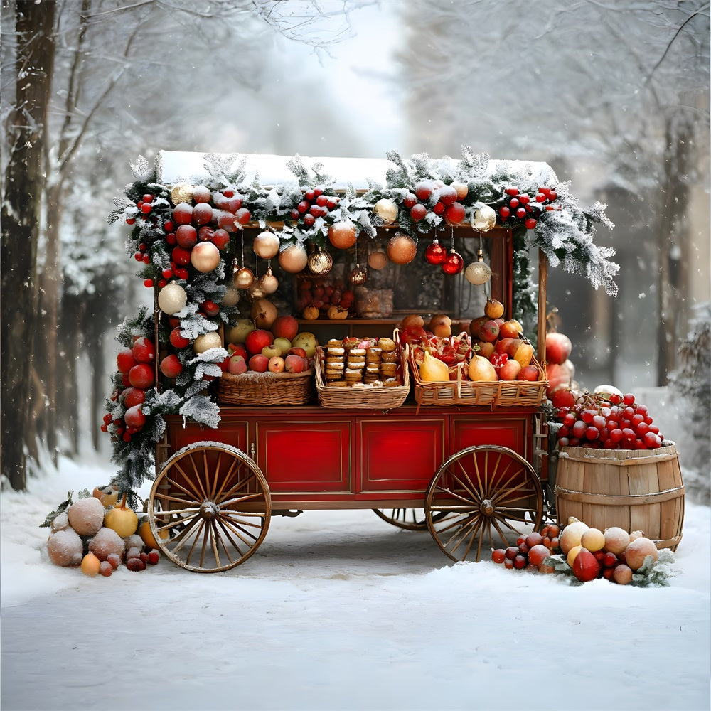 Christmas Snow Covered Fruit Cart Backdrop UK RR8-63