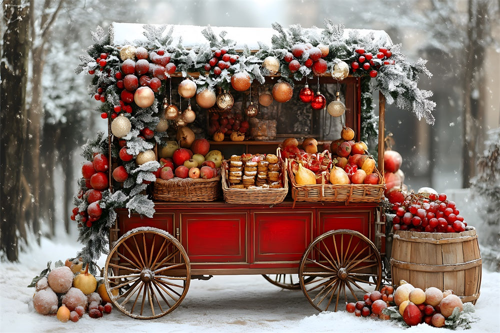 Christmas Snow Covered Fruit Cart Backdrop UK RR8-63