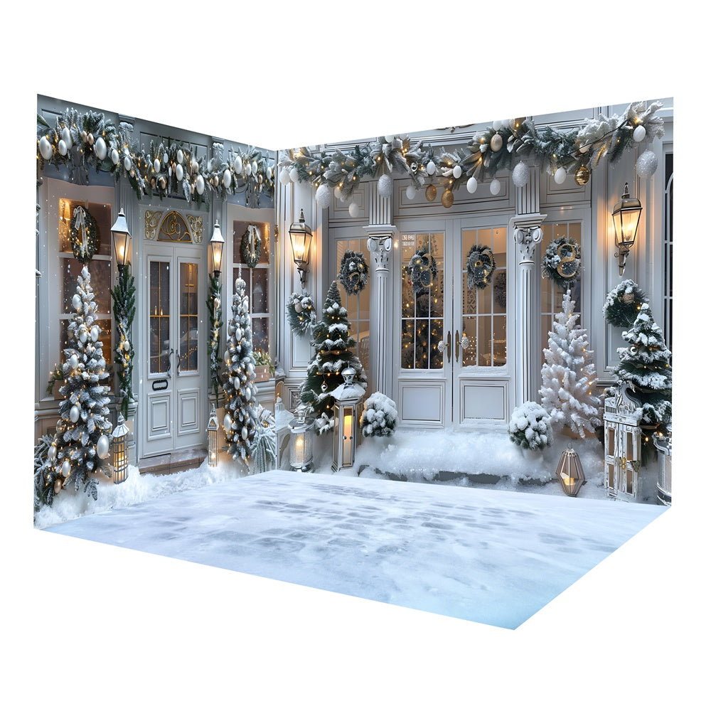 Christmas Snow Tree Decorated Front Door Backdrop Room Set UK RR8-634