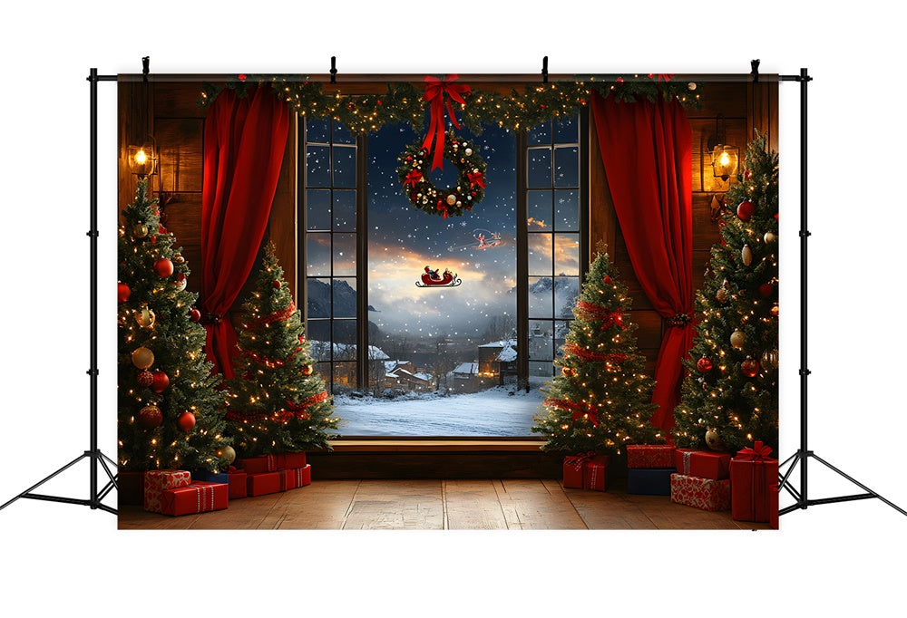 Christmas Window Santa Claus Sled Backdrop UK RR8-64