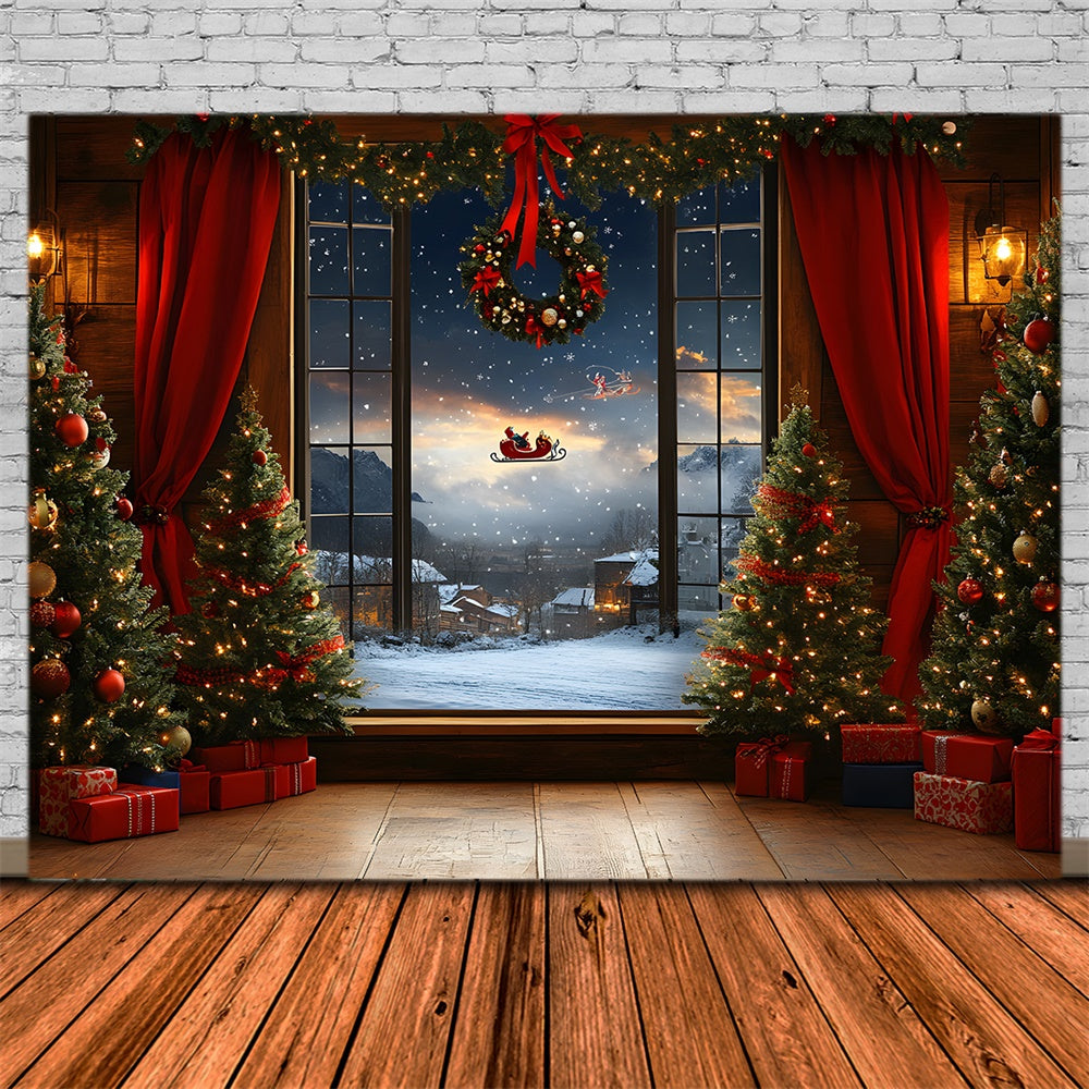 Christmas Window Santa Claus Sled Backdrop UK RR8-64