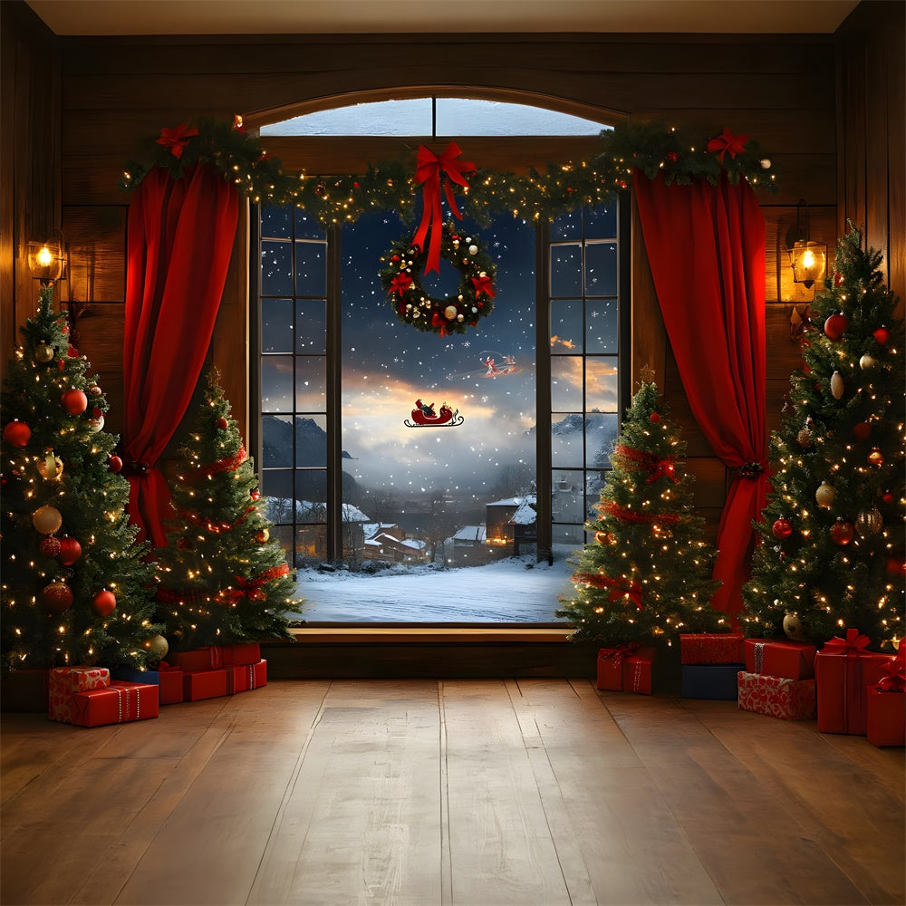 Christmas Window Santa Claus Sled Backdrop UK RR8-64