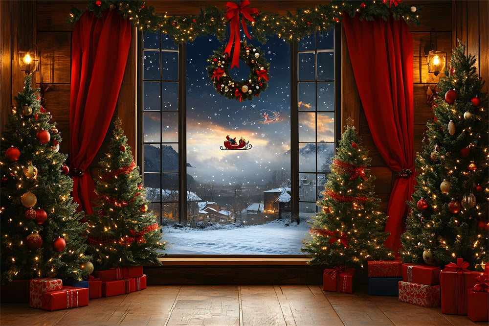 Christmas Window Santa Claus Sled Backdrop UK RR8-64