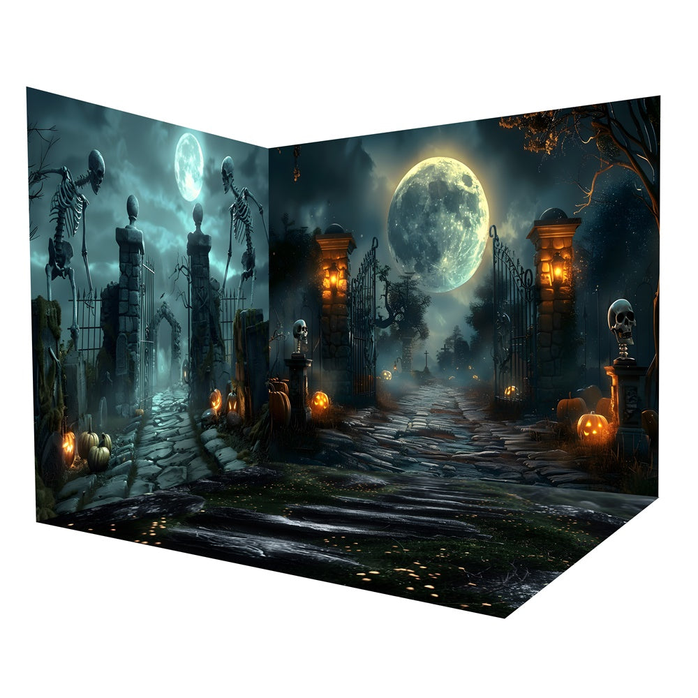 Halloween Full Moon Night Cemetery Backdrop Room Set UK RR8-641