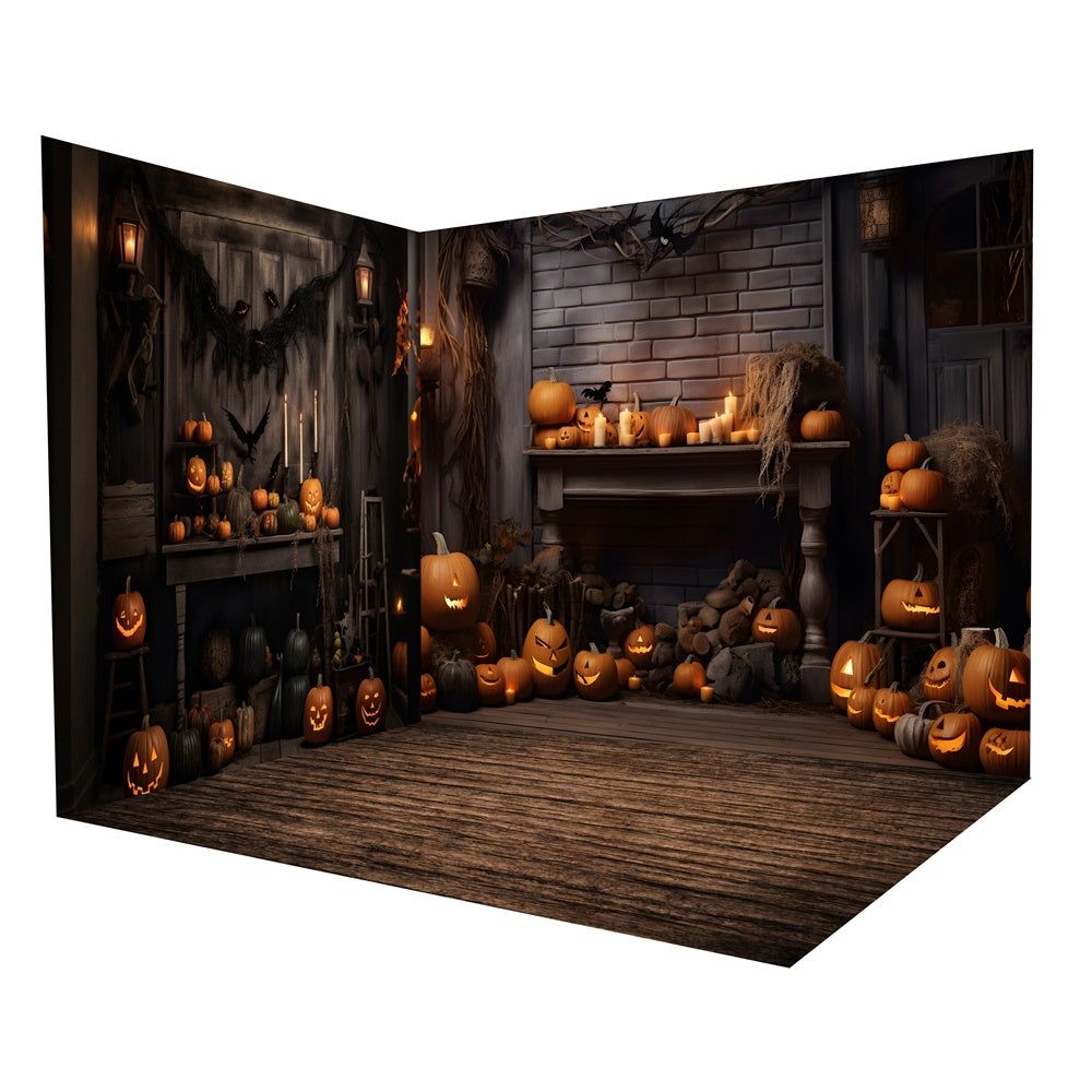 Rustic Halloween Pumpkin Candles Backdrop Room Set UK RR8-644