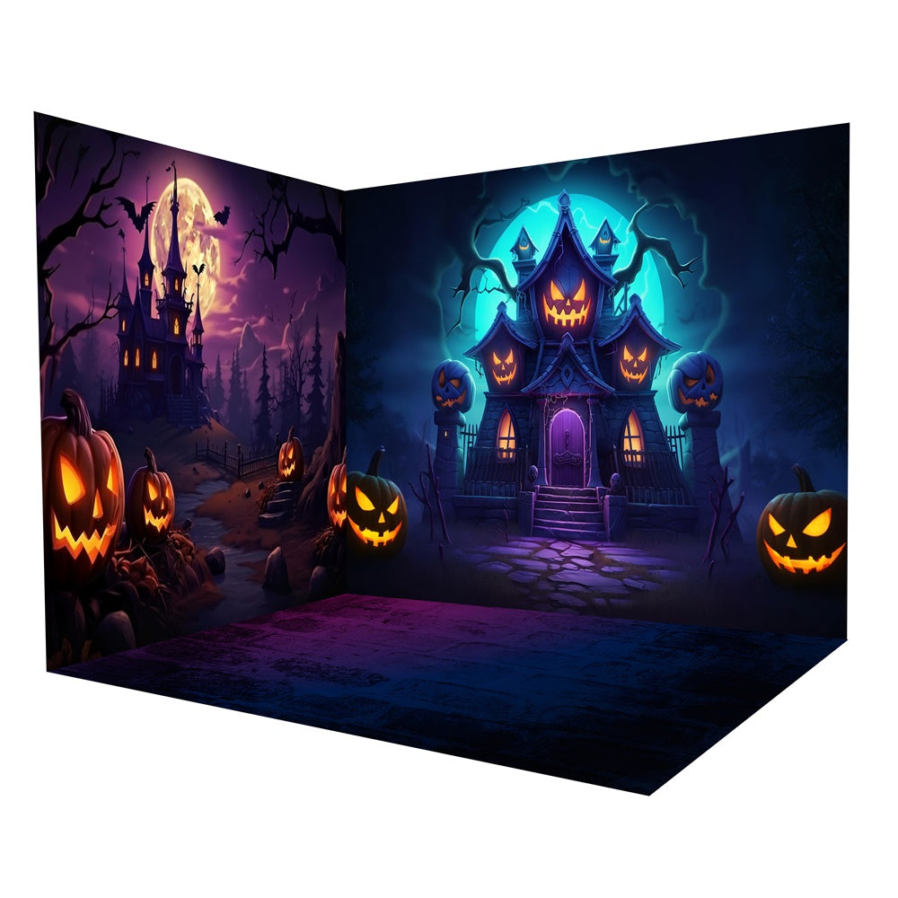 Halloween Spooky Pumpkin Witch House Backdrop Room Set UK RR8-646