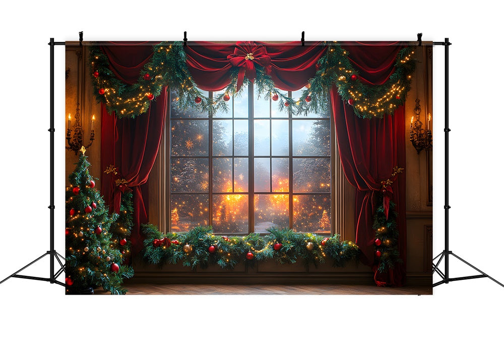 Christmas Window Red Curtain Backdrop UK RR8-65