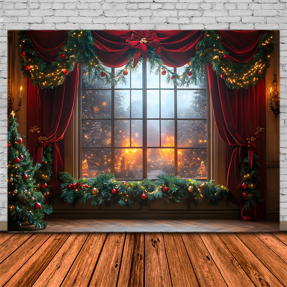 Christmas Window Red Curtain Backdrop UK RR8-65