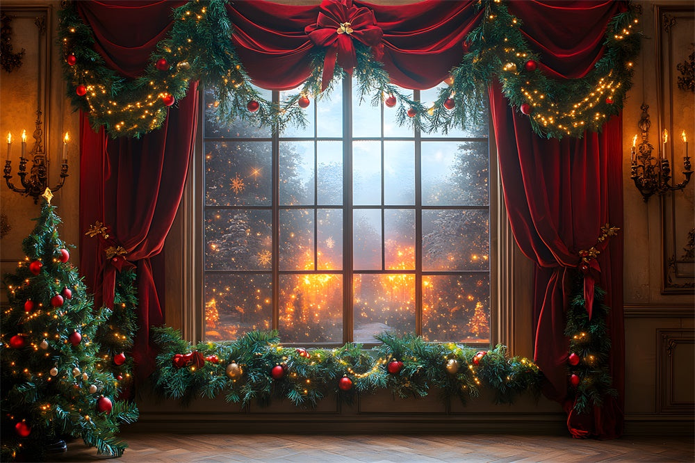 Christmas Window Red Curtain Backdrop UK RR8-65