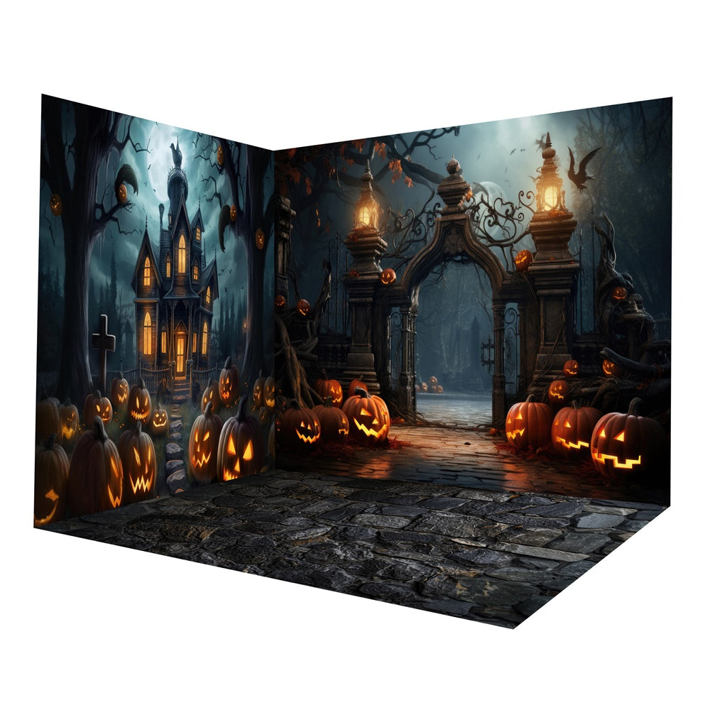 Halloween Spooky Night Cemetery Gate Backdrop Room Set UK RR8-650