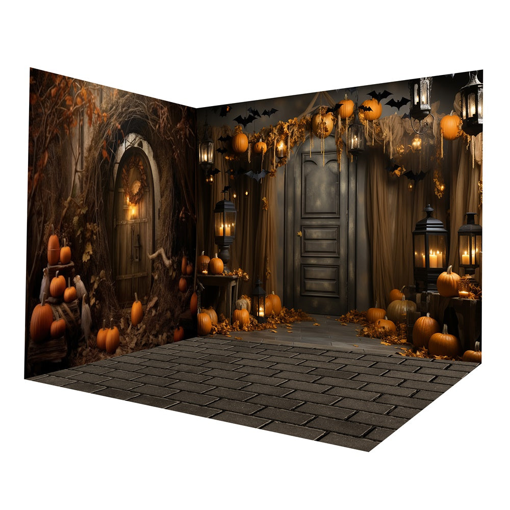 Halloween Pumpkin Room Rustic Wall Backdrop Room Set UK RR8-651