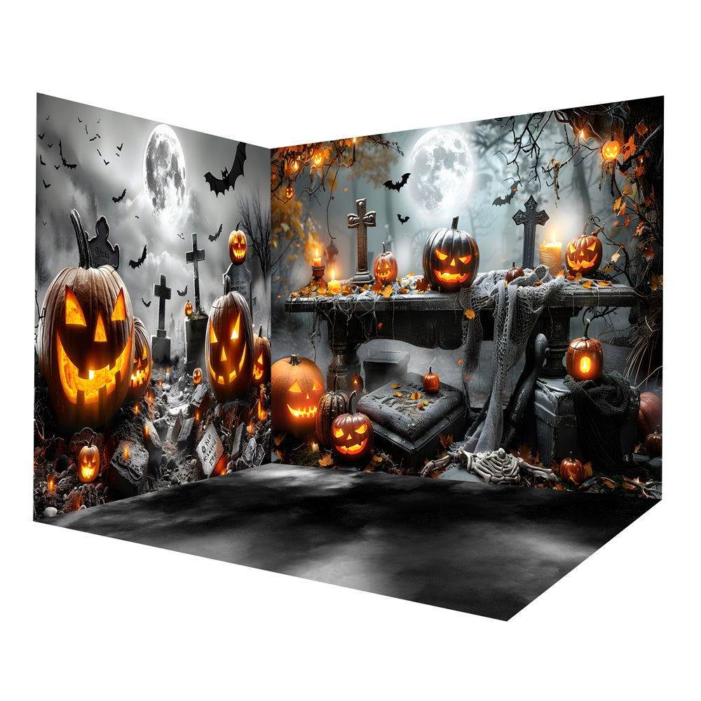 Halloween Full Moon Glowing Evil Pumpkin Backdrop Room Set UK RR8-655