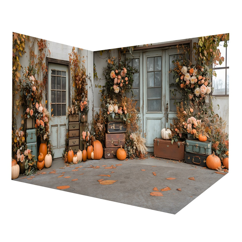 Autumn Rustic Door Flowers Pumpkin Backdrop Room Set UK RR8-656