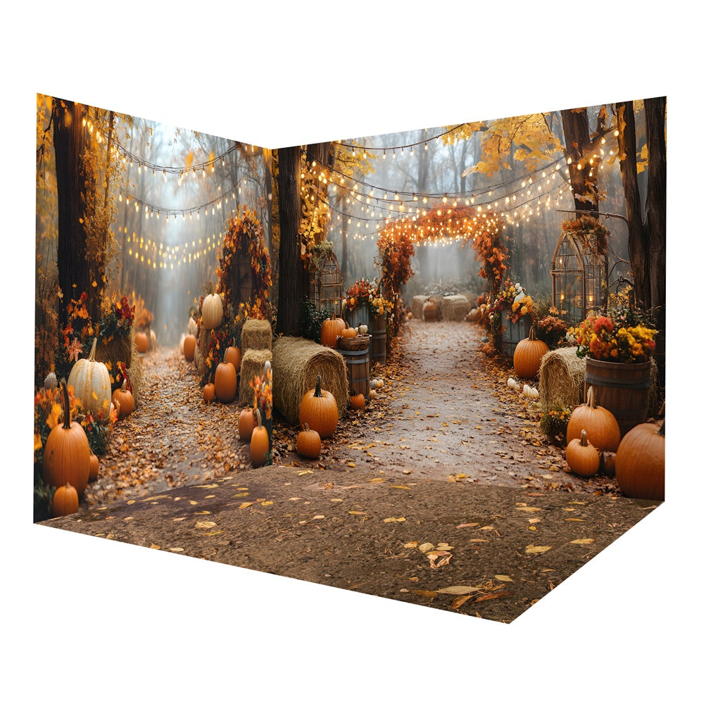 Autumn Forest Trail Pumpkin String Light Backdrop Room Set UK RR8-657