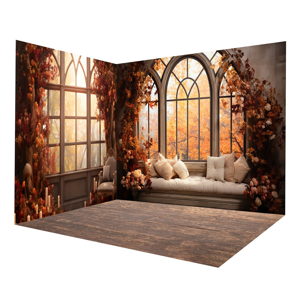 Autumn Window Maple Trees Scenery Backdrop Room Set UK RR8-658