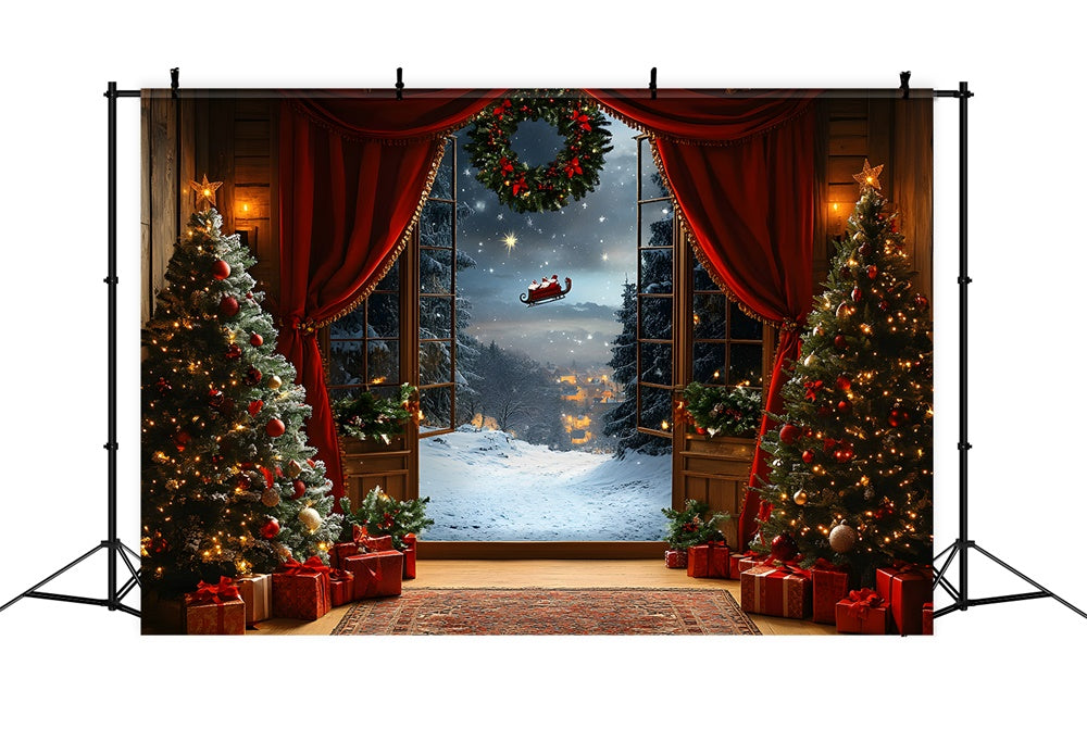 Christmas Window Snow Santa Claus Backdrop UK RR8-66