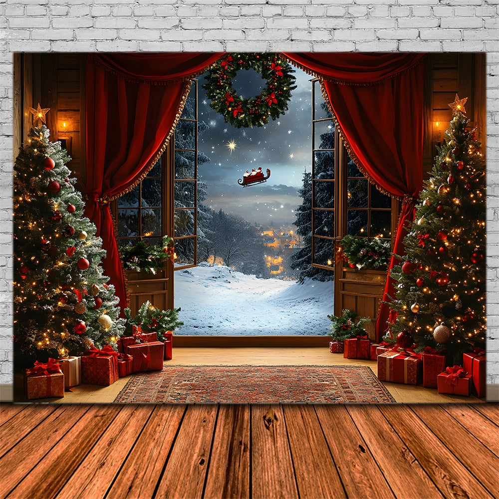 Christmas Window Snow Santa Claus Backdrop UK RR8-66