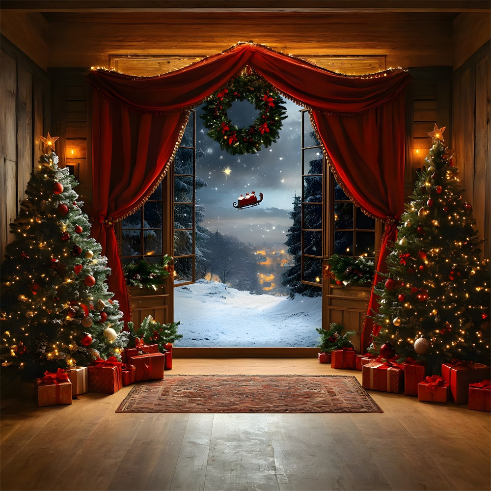 Christmas Window Snow Santa Claus Backdrop UK RR8-66