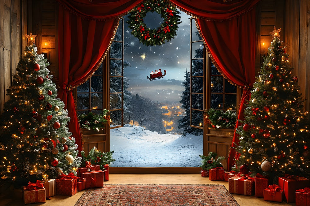 Christmas Window Snow Santa Claus Backdrop UK RR8-66