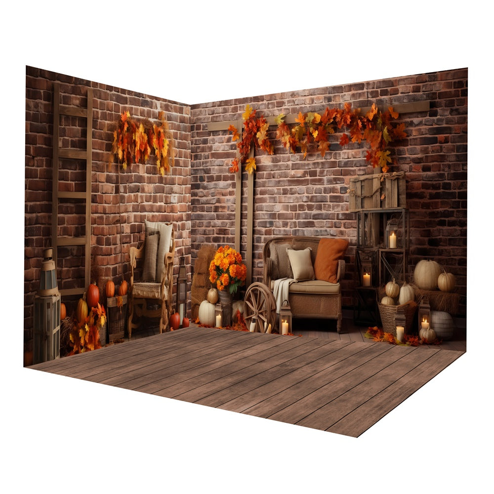 Autumn Harvest Barn Brick Wall Backdrop Room Set UK RR8-660