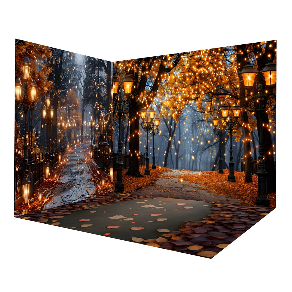 Autumn Glowing Lights Forest Night Backdrop Room Set UK RR8-663