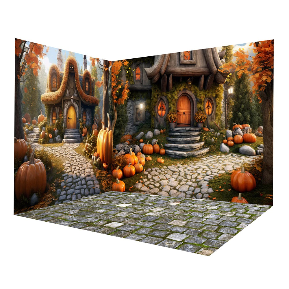 Autumn Pumpkin House Stone Trail Backdrop Room Set UK RR8-664