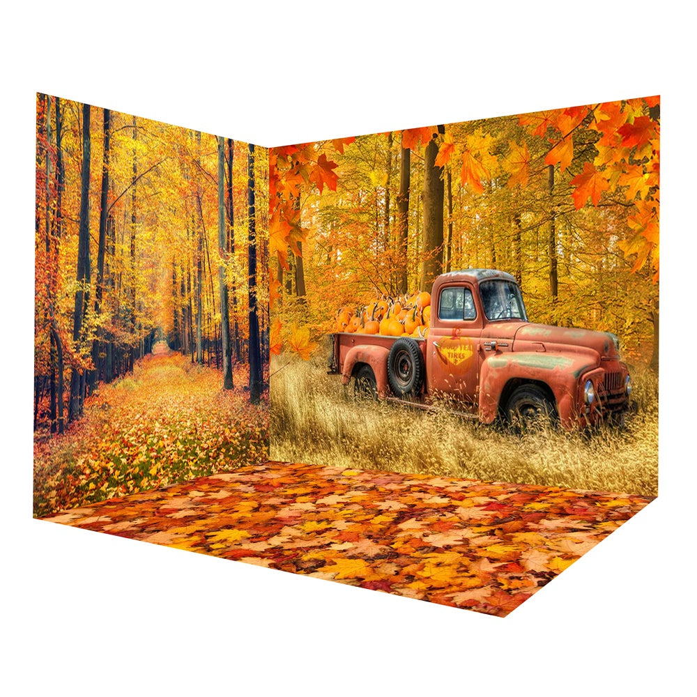 Autumn Maple Forest Red Truck Backdrop Room Set UK RR8-665