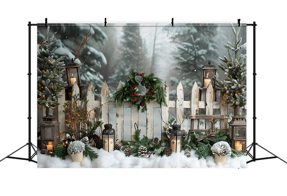 Christmas Snow Covered Forest Fence Backdrop UK RR8-7