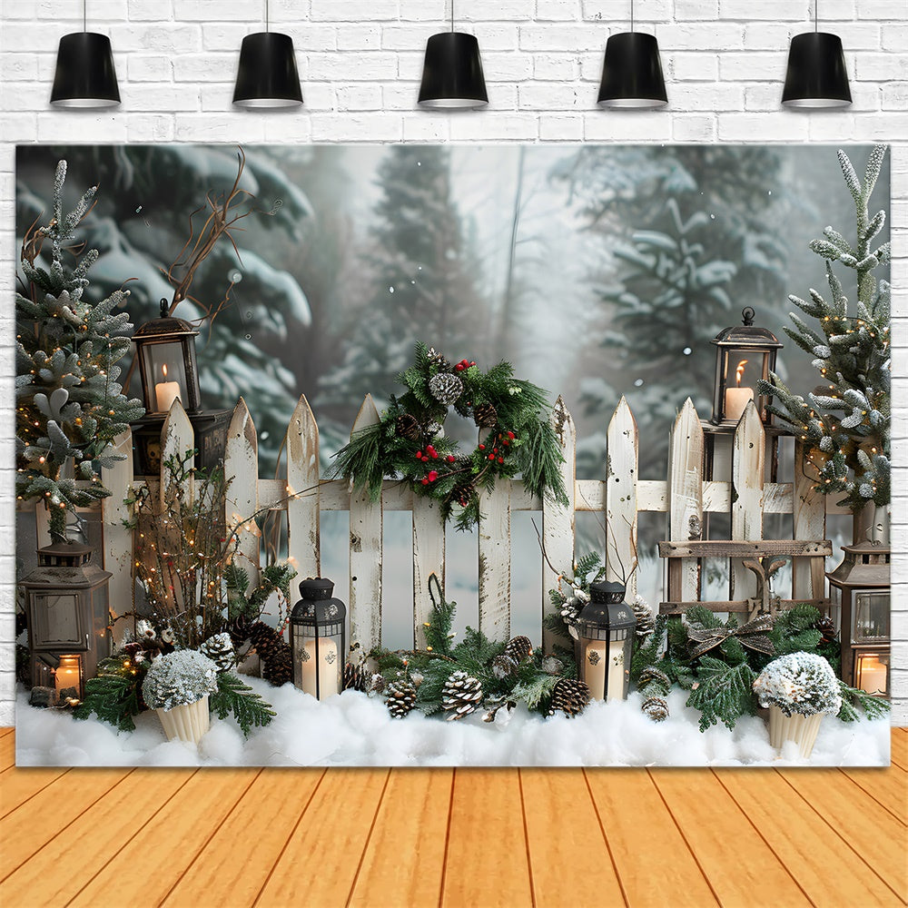 Christmas Snow Covered Forest Fence Backdrop UK RR8-7