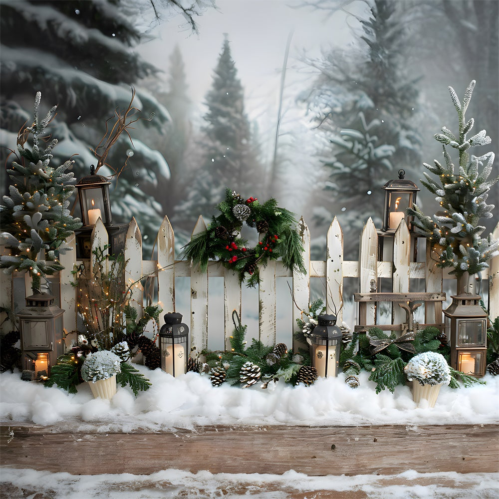 Christmas Snow Covered Forest Fence Backdrop UK RR8-7