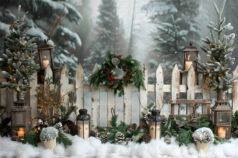 Christmas Snow Covered Forest Fence Backdrop UK RR8-7