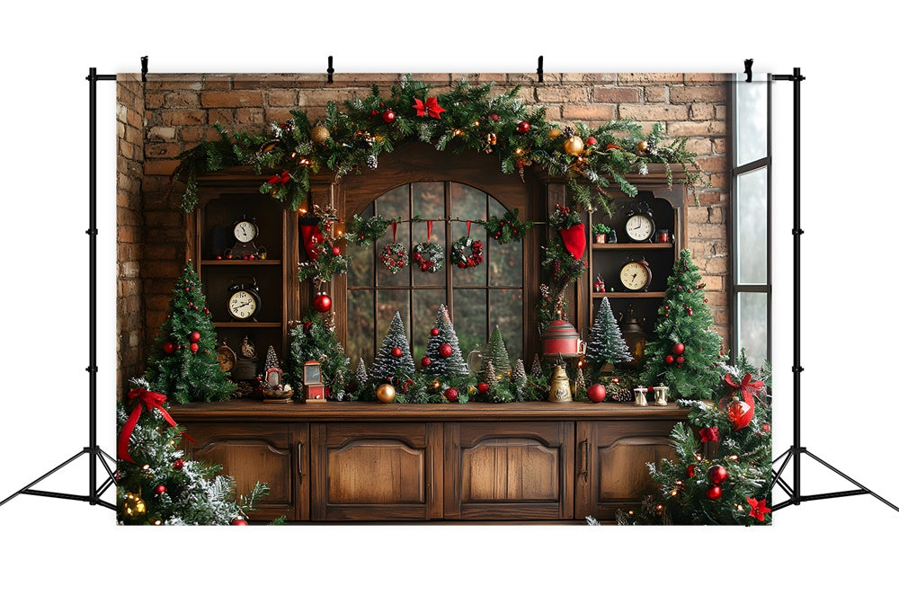 Christmas Trees Wreath Retro Room Backdrop UK RR8-70