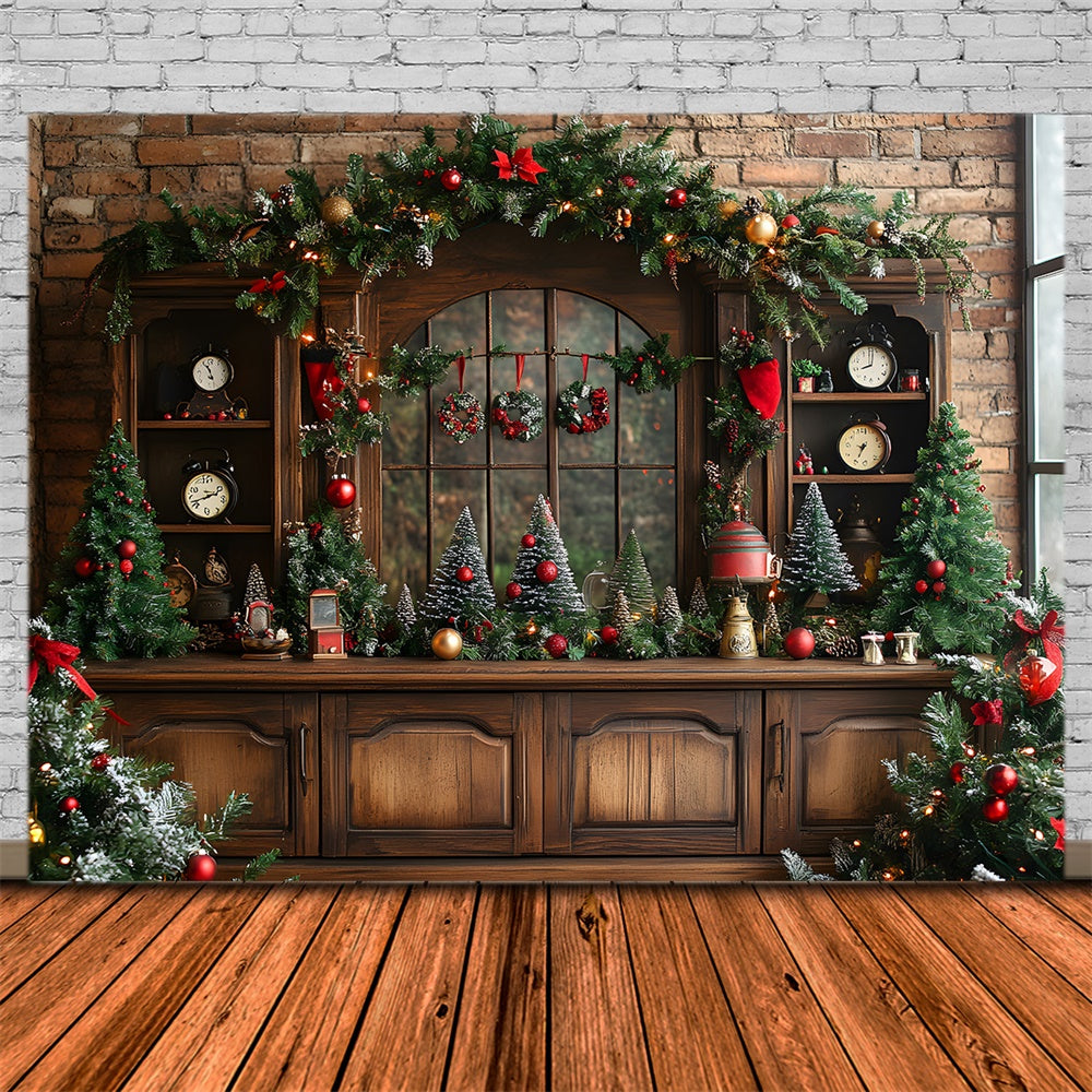 Christmas Trees Wreath Retro Room Backdrop UK RR8-70