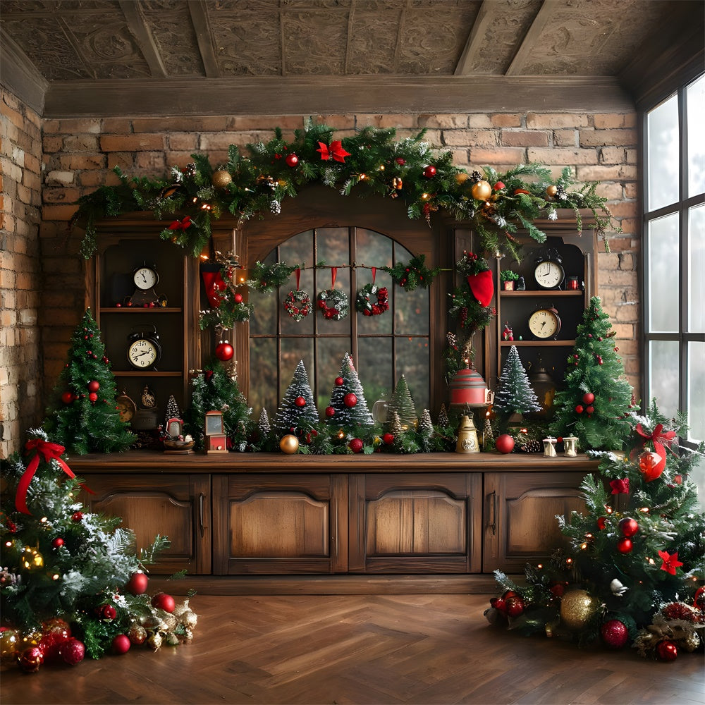 Christmas Trees Wreath Retro Room Backdrop UK RR8-70