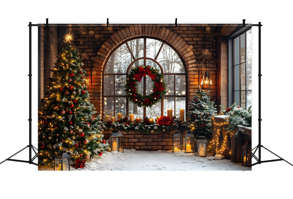 Christmas Brick Room Wreath Window Backdrop UK RR8-72