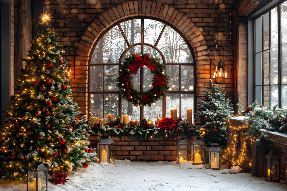 Christmas Brick Room Wreath Window Backdrop UK RR8-72