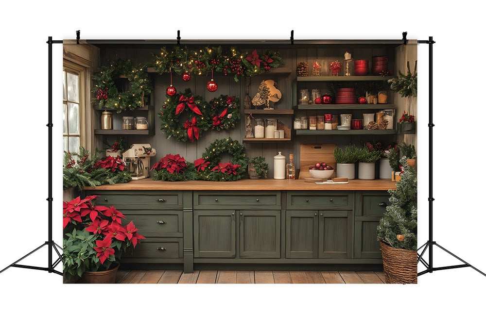 Christmas Kitchen Wreath Balls Backdrop UK RR8-74