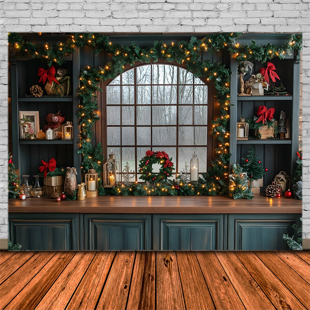 Christmas Kitchen Window String Lights Backdrop UK RR8-75