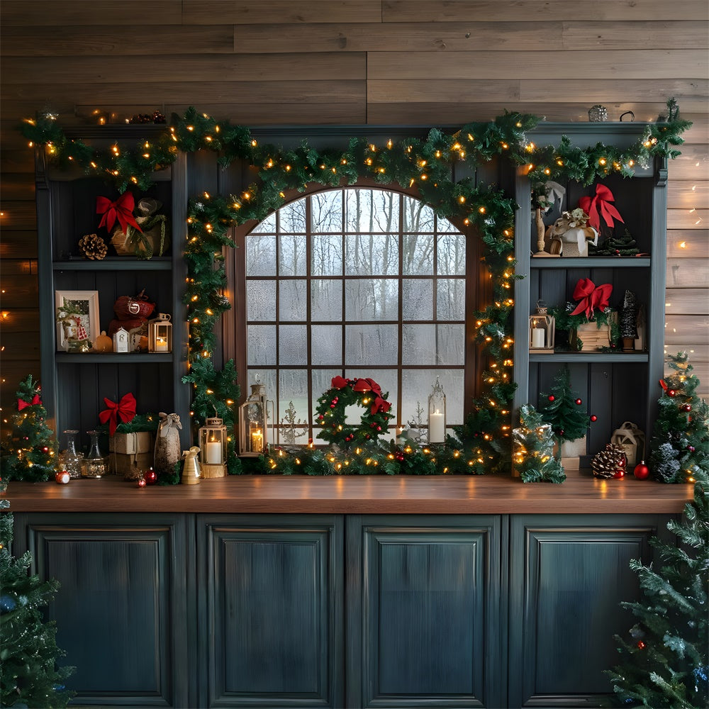 Christmas Kitchen Window String Lights Backdrop UK RR8-75