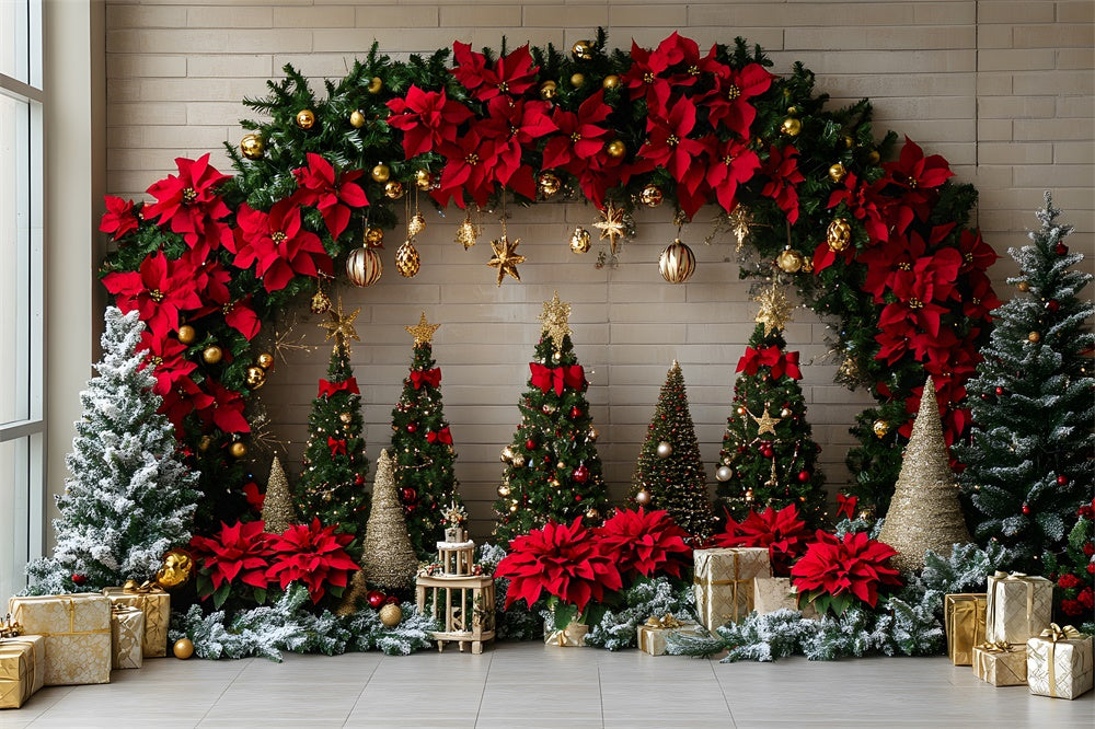 Christmas Trees Garland Photography Backdrop UK RR8-76