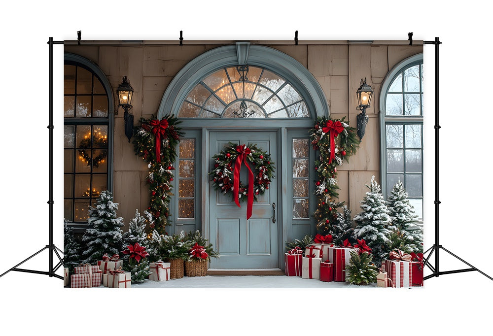 Christmas House Door Gift Boxes Backdrop UK RR8-78